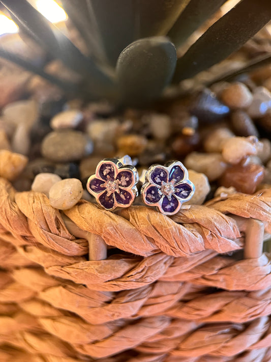 Forget-Me-Knot Clear Cubic Zirconia (CZ) Memorial Earrings
