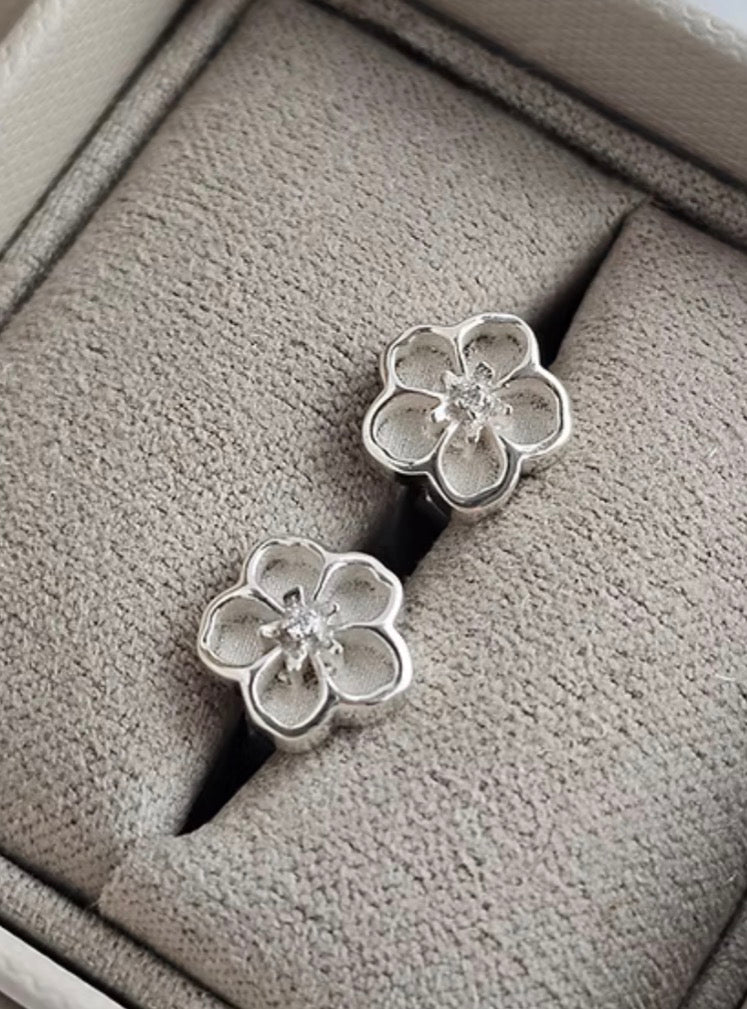 Forget-Me-Knot Clear Cubic Zirconia (CZ) Memorial Earrings