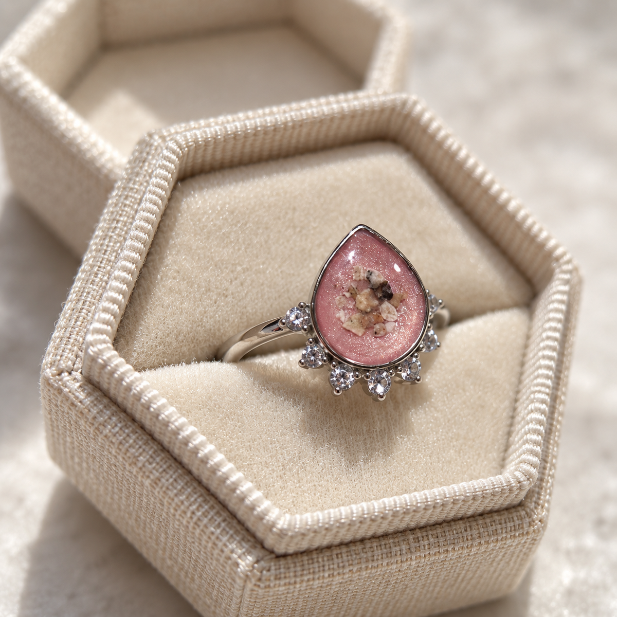 Teardrop Halo Keepsake Ring