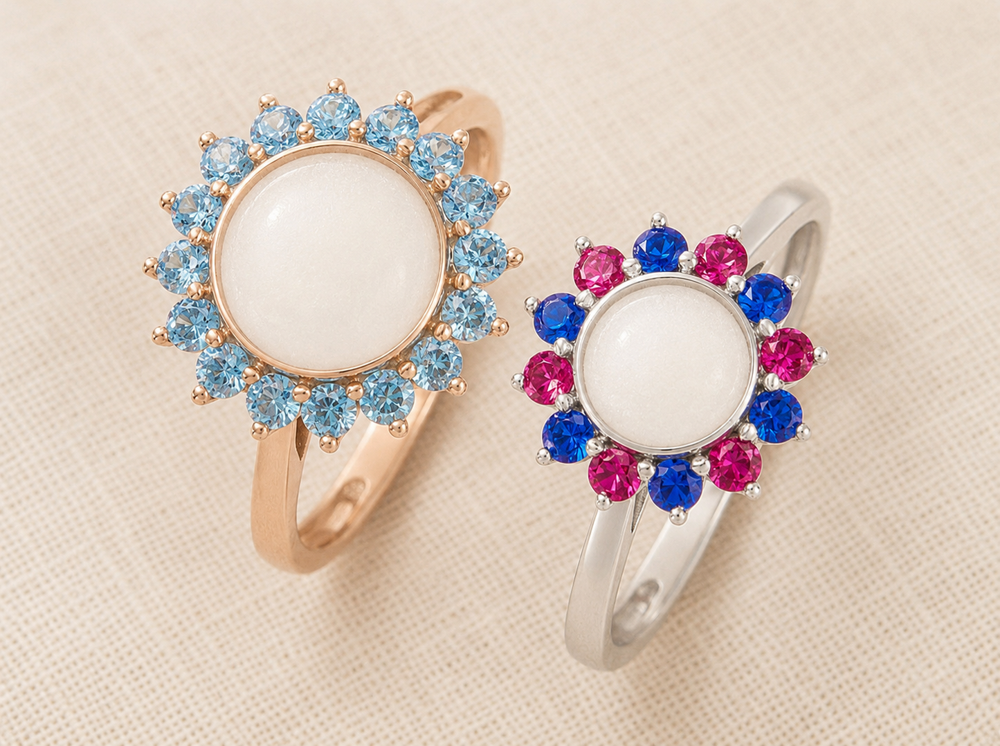 Round Birthstone Halo Keepsake Ring