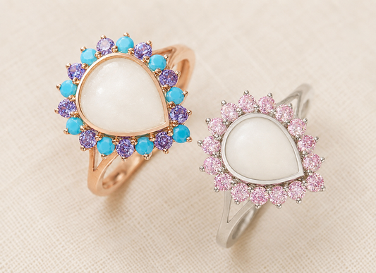 Teardrop Birthstone Halo Keepsake Ring